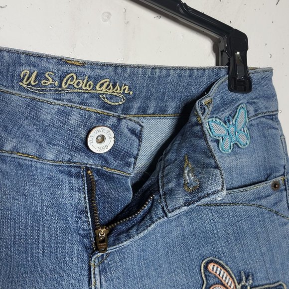 U.S. Polo Assn. Womens Butterfly Flower Embroidered Denim Blue Jean Capris 5/6 - Picture 8 of 14